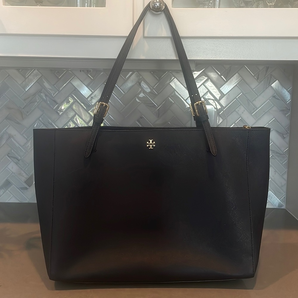 Tory Burch York buckle tote, navy leather